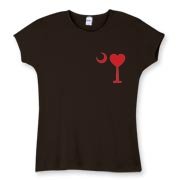 Buy a Heart Palmetto Moon Women's Fitted Baby Rib Tee. the read heart is perfect for every sweetheart on Valentine's Day. This version features a smaller palmetto moon printed on the left chest area.