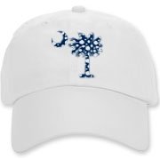 Buy a Blue Polka Dot Palmetto Moon Deluxe Cotton Hat that features a blue palmetto moon with white polka dots.