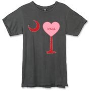 A Candy Heart Palmetto Moon Alternative Apparel Destroyed T-Shirt for an Angel! Perfect for Valentine's Day, it features a pink candy heart on the South Carolina Palmetto Moon with Angel.
