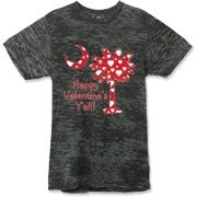 Happy Valentine's Y'all with a White Heart Pattern Palmetto Moon Alternative Apparel Burnout T-Shirt 		.