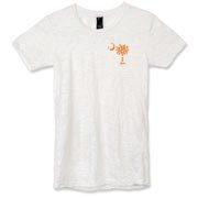 Buy an Orange Polka Dot Palmetto Moon Alternative Apparel Women's Burnout T-Shirt that features a orange palmetto moon with white polka dots printed smaller on the left chest area.