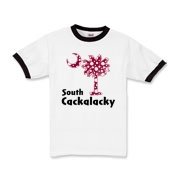Garnet and Black Polka Dots South Cackalacky Palmetto Moon Kids Ringer T-Shirt features a Polka Dot South Carolina palmetto moon logo in garnet.