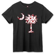 Buy a Red Heart Pattern Palmetto Moon Hanes Women's Cool Dri T-shirt for your sweetheart this Valentine's Day! Featuring the South Carolina Palmetto Moon with a red heart pattern in the background.