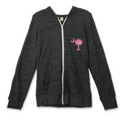 Buy a Pink Palmetto Moon Alternative Apparel Unisex Zipper Hoodie featuring a smaller palmetto printed on the left chest area. The palmetto moon is a symbol of South Carolina pride.