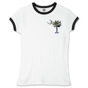 This pocket sized version of Earth and Moon palmetto and crescent moon features a photo of the Earth as the background for the palmetto and a photo of the Moon as a background for the crescent.