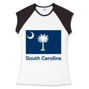 Get a South Carolina Palmetto Moon Flag Women's Fitted Cap Sleeve Tee that includes the state flag and name.