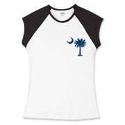 The tradtional blue palmetto and crescent moon design is a symbol of South Carolina pride. Buy the traditional blue palmetto moon printed on the pocket area of a t-shirt, sweatshirt, or other clothing item.
