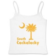 Yellow South Cackalacky Palmetto Moon Women's Fitted Camisole Tank features the South Carolina palmetto moon logo in yellow.