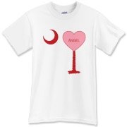 A Candy Heart Palmetto Moon for an Angel! Perfect for Valentine's Day, it features a pink candy heart on the South Carolina Palmetto Moon with Angel.