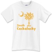 Yellow Polka Dots South Cackalacky Palmetto Moon T-Shirt features a Polka Dot South Carolina palmetto moon logo in yellow.