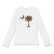 A chocolate brown palmetto and crescent moon. The palmetto is a symbol of South Carolina pride. Buy the chocolate brown palmetto moon on a t-shirt, sweatshirt, or other clothing or gift item.