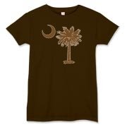 A chocolate brown palmetto and crescent moon. The palmetto is a symbol of South Carolina pride. Buy the chocolate brown palmetto moon on a t-shirt, sweatshirt, or other clothing or gift item.