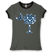 Buy a Blue Polka Dot Palmetto Moon Women's Fitted Ringer Tee that features a blue palmetto moon with white polka dots.