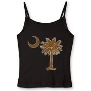 Buy a Chocloate Brown Palmetto Moon Women's Fitted Spaghetti Strap Tank. The palmetto moon is a symbol of South Carolina pride.