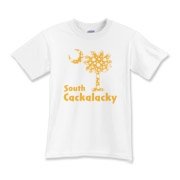 Yellow Polka Dots South Cackalacky Palmetto Moon Kids T-Shirt features a Polka Dot South Carolina palmetto moon logo in yellow.