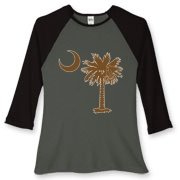 Buy a Chocloate Brown Palmetto Moon Women's Fitted Baseball Tee. The palmetto moon is a symbol of South Carolina pride.