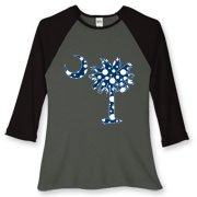 Buy a Blue Polka Dot Palmetto Moon Women's Fitted Baseball Tee that features a blue palmetto moon with white polka dots.