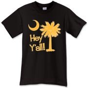Say hello with the Yellow Hey Y'all Palmetto Moon T-Shirt. It features the South Carolina palmetto moon.