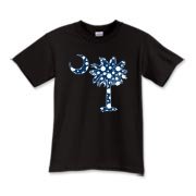 Blue Polka Dot Palmetto Moon Kids T-Shirt features a blue palmetto moon with white polka dots and is a fun variation on the South Carolina flag palmetto logo.