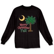 Merry Christmas Y'all Palmetto Moon shirts, apparel and gifts. Celebrate Christmas in South Carolina with this festive design.