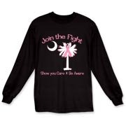 Join the fight against breast cancer in South Carolina! Show you care and be aware with a Join the Fight Pink Ribbon Palmetto Moon Long Sleeve T-Shirt. Proceeds from Pink Ribbon Palmetto Moon Join the Fight products donated to help find a cure.