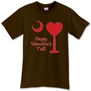 Happy Valentine's Y'all with a Heart Palmetto Moon. Get your Happy Valentine's Y'all shirt, apparel, or other gift item today!