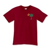 Celebrate a Palmetto Christmas in South Carolina with a Christmas Palmetto Moon T-Shirt, Sweatshirt, or other apparel item. This version features a pocket sized version of the Christmas Tree Palmetto.