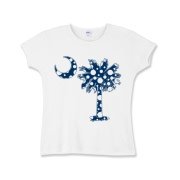 Blue Polka Dot Palmetto Moon Girls Baby Rib T-Shirt features a blue palmetto moon with white polka dots and is a fun variation on the South Carolina flag palmetto logo.