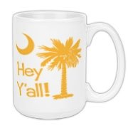 Say hello with the Yellow Hey Y'all Palmetto Moon Large Coffee Mug. It features the South Carolina palmetto moon.
