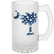 Blue Polka Dot Palmetto Moon Frosted Glass Stein features a blue palmetto moon with white polka dots and is a fun variation on the South Carolina flag palmetto logo.
