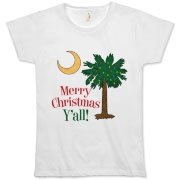 Merry Christmas Y'all Palmetto Moon shirts, apparel and gifts. Celebrate Christmas in South Carolina with this festive design.