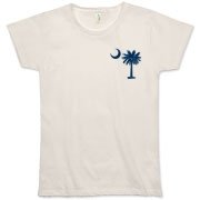 The blue palmetto and crescent moon pocket print design is a symbol of South Carolina pride. Buy blue palmetto t-shirts, sweatshirts or other clothing items with the palmetto moon printed on the pocket area.