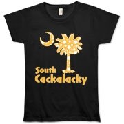 Yellow Polka Dots South Cackalacky Palmetto Moon Organic Women's T-Shirt features a Polka Dot South Carolina palmetto moon logo in yellow.
