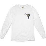 Buy an Earth and Moon Palmetto Organic Long Sleeve T-Shirt featuring a smaller palmetto printed on the left chest area with a photo of the Earth and Moon in the background. The palmetto moon is a symbol of South Carolina pride.