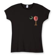Buy a Carolina Teacher School Apple Palmetto Moon Deluxe Women's Fitted Baby Rib Tee. This two-sided product features the South Carolina palmetto with an apple and chalkboard moon printed on the front left chest area and the Carolina Teacher palmetto desi