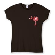 Get a White Heart Pattern Palmetto Moon Women's Fitted Baby Rib Tee for your sweetheart this Valentine's Day! Featuring the a smaller pocket sized version of the South Carolina Palmetto Moon with a white heart pattern printed smaller on the left chest are