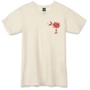 Get a White Heart Pattern Palmetto Moon Alternative Apparel Destroyed T-Shirt for your sweetheart this Valentine's Day! Featuring the a smaller pocket sized version of the South Carolina Palmetto Moon with a white heart pattern printed smaller on the left