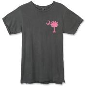 Buy a Pink Palmetto Moon Alternative Apparel Destroyed T-Shirt featuring a smaller palmetto printed on the left chest area. The palmetto moon is a symbol of South Carolina pride.