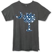 Buy a Blue Polka Dot Palmetto Moon Alternative Apparel Destroyed T-Shirt that features a blue palmetto moon with white polka dots.