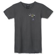 Buy an Earth and Moon Palmetto Alternative Apparel Women's Destroyed T-Shirt featuring a smaller palmetto printed on the left chest area with a photo of the Earth and Moon in the background. The palmetto moon is a symbol of South Carolina pride.