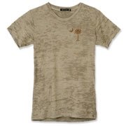 Buy a Chocolate Brown Palmetto Moon Alternative Apparel Women's Burnout T-Shirt featuring a smaller palmetto printed on the left chest area. The palmetto moon is a symbol of South Carolina pride.
