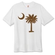 Buy a Chocloate Brown Palmetto Moon Hanes Cool Dri T-shirt. The palmetto moon is a symbol of South Carolina pride.