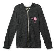 Buy a Pink Polka Dot Palmetto Moon Alternative Apparel Unisex Zipper Hoodie that features a pink palmetto moon with white polka dots printed smaller on the left chest area.