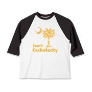 Yellow Polka Dots South Cackalacky Palmetto Moon Kids Baseball Jersey features a Polka Dot South Carolina palmetto moon logo in yellow.