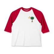 Celebrate a Palmetto Christmas in South Carolina with a Christmas Palmetto Moon T-Shirt, Sweatshirt, or other apparel item. This version features a pocket sized version of the Christmas Tree Palmetto.