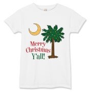 Merry Christmas Y'all Palmetto Moon shirts, apparel and gifts. Celebrate Christmas in South Carolina with this festive design.