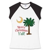 Merry Christmas Y'all Palmetto Moon shirts, apparel and gifts. Celebrate Christmas in South Carolina with this festive design.