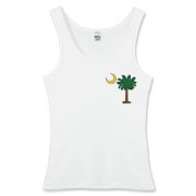 Celebrate a Palmetto Christmas in South Carolina with a Christmas Palmetto Moon T-Shirt, Sweatshirt, or other apparel item. This version features a pocket sized version of the Christmas Tree Palmetto.