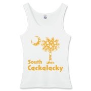 Yellow Polka Dots South Cackalacky Palmetto Moon Women's Fitted Tank Top features a Polka Dot South Carolina palmetto moon logo in yellow.