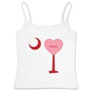 A Candy Heart Palmetto Moon for an Angel! Perfect for Valentine's Day, it features a pink candy heart on the South Carolina Palmetto Moon with Angel.